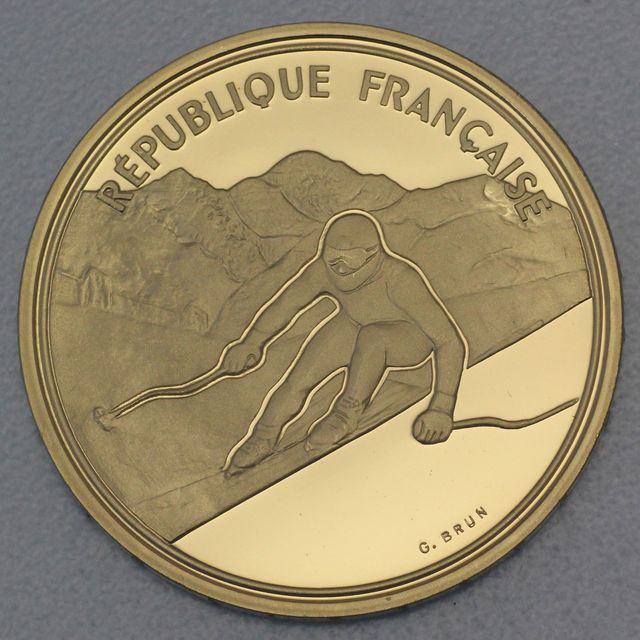 Goldmünze 500 Francs Frankreich 1989 - Olympiade 1992 Albertville Alpin Ski