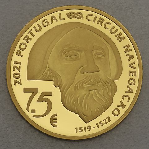 Goldmünze 7,5 Euro Portugal 2021 - 500. Jahrestag der Weltumsegelung, Tod von Ferdinand Magellan in Mactan 1521