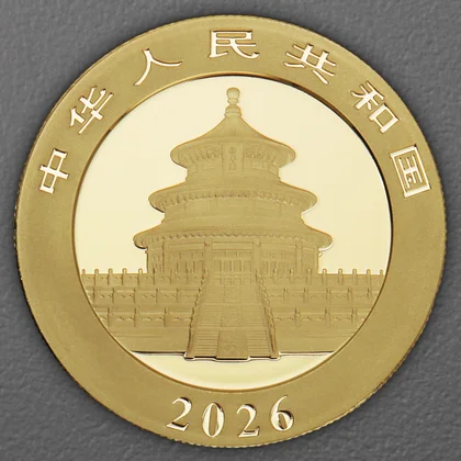 Kehrseite Goldmünze Panda, 30g, 2026 