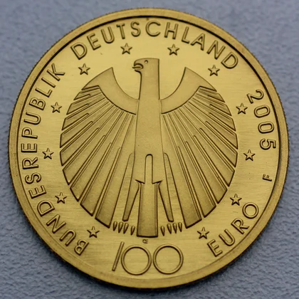Kehrseite der 100 Euro Goldmünze "FIFA Fußball-Weltmeisterschaft 2006"