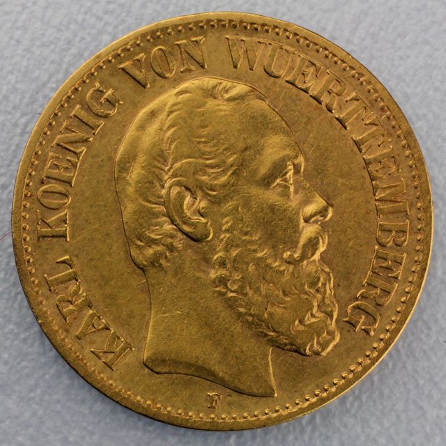 10 Reichsmark Goldmünze Karl - Württemberg - Prägejahre 1890 bis 1891 Jäger Nr. 294