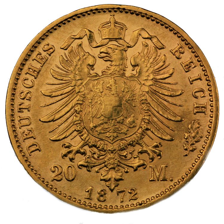 20 Mark Reichsgoldmünze Rückseitenmotiv 1871 bis 1873