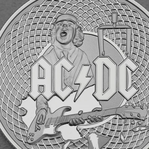 Silbermünze "AC/DC" 2021 mit matt gefrostetem Hintergrund