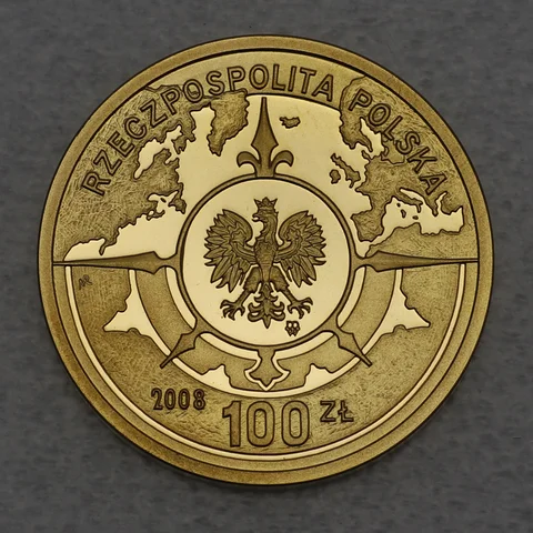 Goldmünze 100 Zloty Polen 2008 - 400. Jahrestag der Besiedlung Nordamerikas