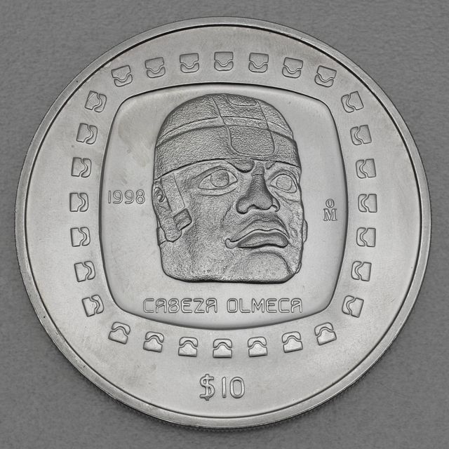 Silbermünze 5oz Mexiko Präkolumbische Kulturen - Olmeken Steinkopf 1998
