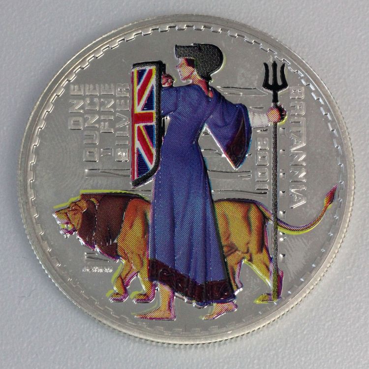 Colorierte Britannia Silbermünze 2 Pounds