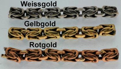 Beispiel Schmucklegierungen Weissgold, Gelbgold, Rotgold