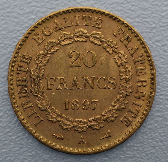 Französiche 20 Francs Goldmünze Rückseite