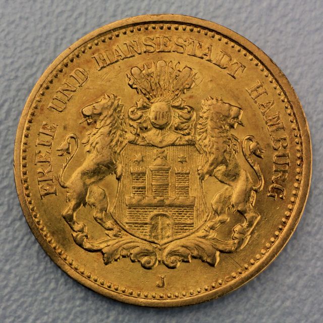 5 Reichsmark Goldmünze Hamburg Prägejahr 1877 Jäger Nr. 208