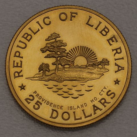 Goldmünze 25 Dollars Liberia 1965 - 70. Geburtstag von Präsident William Vacanarat Shadrach Tubman