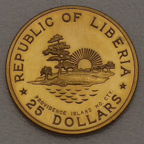 Goldmünze 25 Dollars Liberia 1965 - 70. Geburtstag von Präsident William Vacanarat Shadrach Tubman