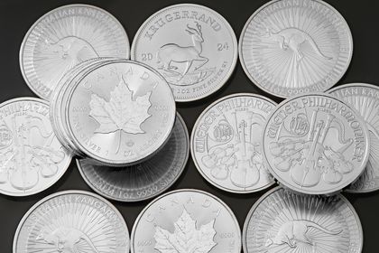 Silbermünzen Krügerrand, Maple Leaf, Wiener Philharmoniker und Australian Kangaroo