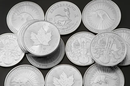 Silbermünzen Krügerrand, Maple Leaf, Wiener Philharmoniker und Australian Kangaroo