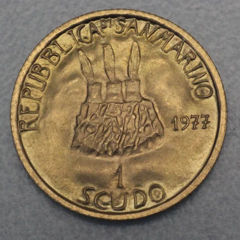 1 Scudo Goldmünze San Marino 1977 - Rauchende Türme / Democrazia