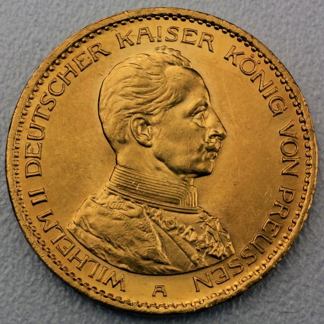 20 Reichsmark Goldmünze Wilhelm II in Uniform - Preussen - Prägejahre 1913, 1914, 1915 Jäger Nr. 253