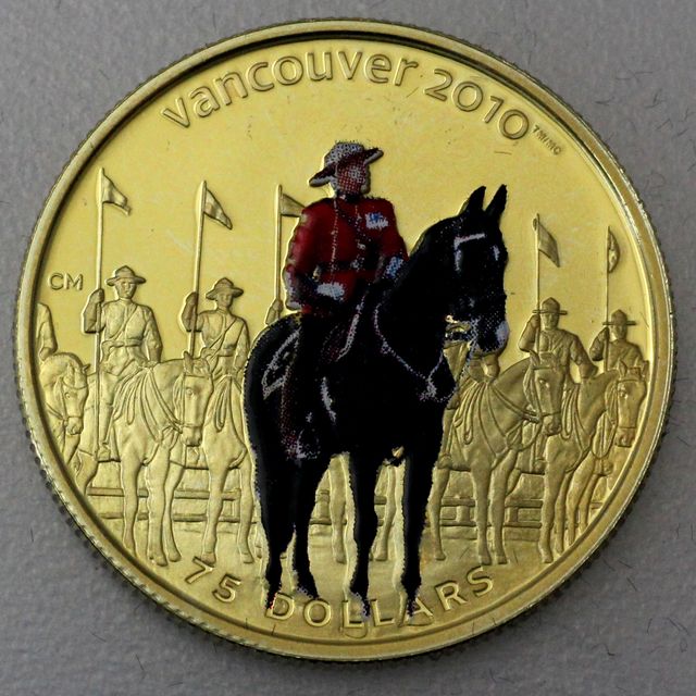 75 Dollars Goldmünze Kanada 2007 Pferd (nur 583er Gold)