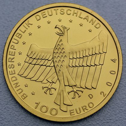 Kehrseite der 100 Euro Goldmünze "Bamberg" 2004