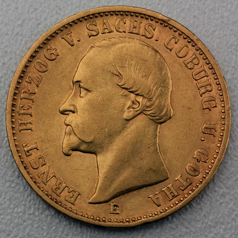 20 Reichsmark Goldmünze Ernst II - Sachsen - Coburg und Gotha - Prägejahr 1872 Jäger Nr. 270
