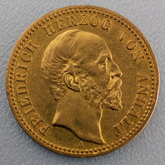 10 Reichsmark Goldmünze Friedrich I Anhalt Prägejahre 1896, 1901 Jäger Nr. 180