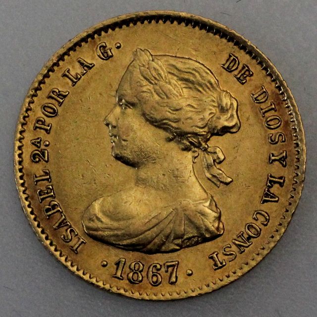 4 Escudos Goldmünze Spanien 1867