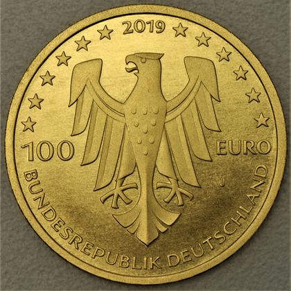 Kehrseite der 100 Euro Goldmünze "Dom zu Speyer" 2019