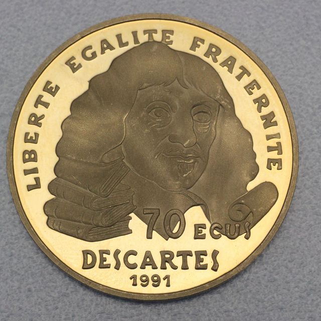 Goldmünze 500 Francs Frankreich 1991 - Descartes