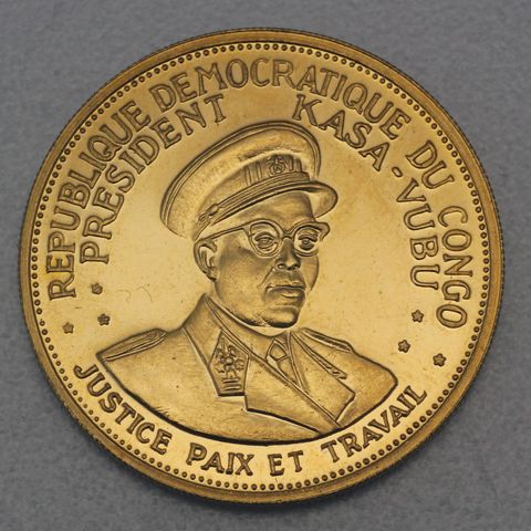 Goldmünze 50 Francs Kongo 1965 - 5. Jahrestag der Unabhängigkeit Präsident Joseph Kasa-Vubu