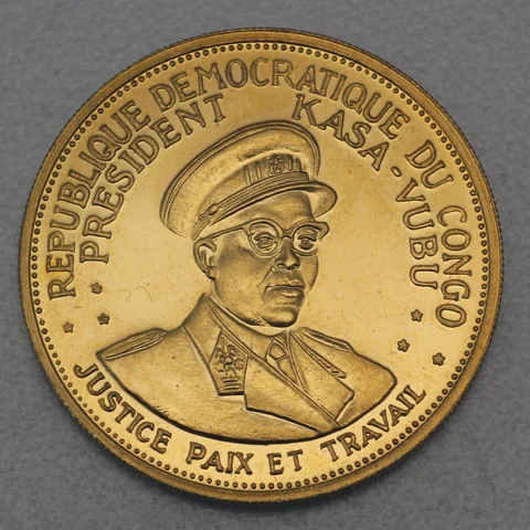 Goldmünze 50 Francs Kongo 1965 - 5. Jahrestag der Unabhängigkeit Präsident Joseph Kasa-Vubu