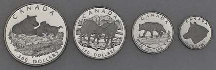 Platinmünzen Canada Wildlife Serie 1998 Grey Wolf / Grauwolf 1oz, 1/2oz, 1/4oz, 1/10oz