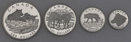 Platinmünzen Canada Wildlife Serie 1998 Grey Wolf / Grauwolf 1oz, 1/2oz, 1/4oz, 1/10oz