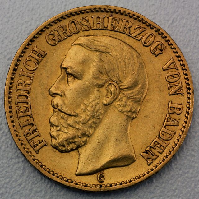 20 Reichsmark Goldmünze Friedrich - Baden Prägejahre 1894, 1895 Jäger Nr. 189