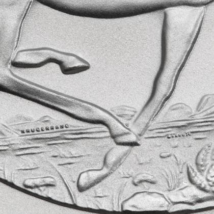 Sicherheitsmerkmal in Form eines Mikrotexts auf einer 1oz Krügerrand Silbermünze