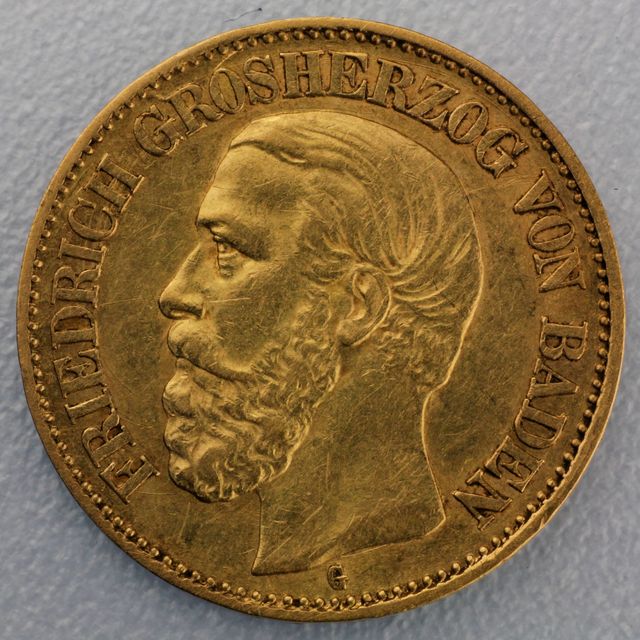 10 Reichsmark Goldmünze Friedrich - Baden Prägejahre 1890, 1891, 1893, 1896, 1897, 1898, 1900, 1901 Jäger Nr. 188