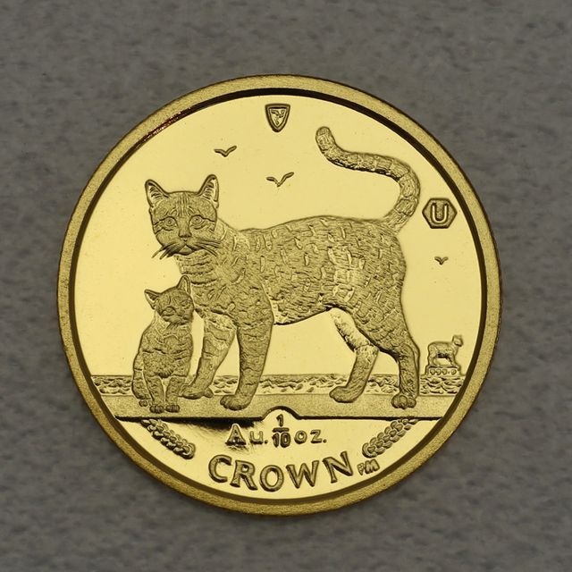 Goldmünze 1/10oz Isle of Man Cat Katzen 2002 - Bengal Cat &amp; Kitten