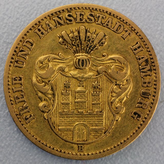 10 Reichsmark Goldmünze Hamburg Prägejahr 1873 Jäger Nr. 206