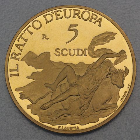 5 Scudi Goldmünze San Marino 2000 - Tiziano's Gemälde "Die Vergewaltigung Europas"