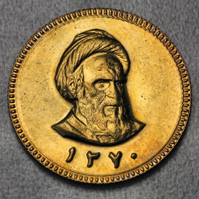 Gold Azadi Münzen aus dem Iran mit dem Portrait von Khomeini