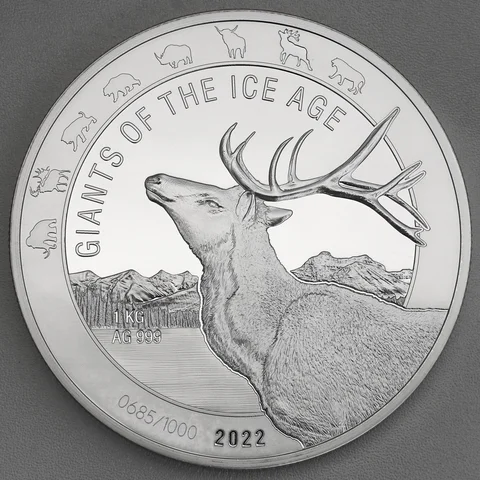 Silbermünze 1kg Ghana Giants of Ice Age 2021 - Rentier