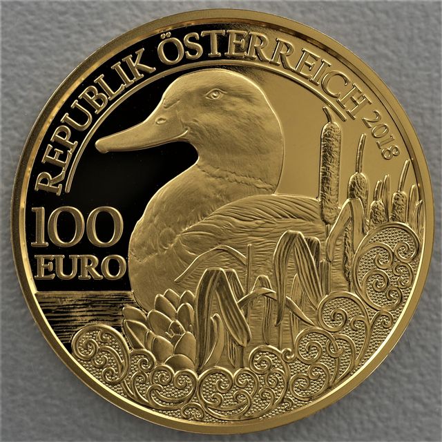 Goldmünze 100 Euro Österreich 2018 - Stockente - Unseren Wildtieren auf der Spur