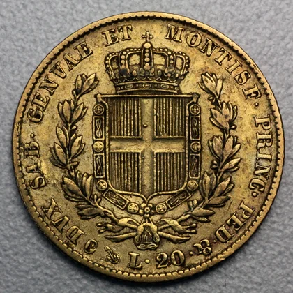 20 Lire Goldmünze Italien Karl Albert