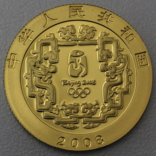 150 Yuan Goldmünze China 2008 Sommer Olympiade Peking Schwimmen 10,37g 999er Gold