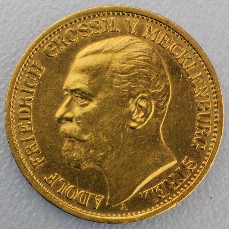10 Reichsmark Goldmünze Adolf Friedrich - Mecklenburg-Strelitz - Prägejahr 1905 Jäger Nr. 239