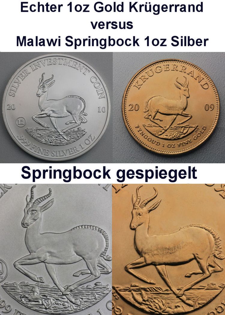 Unterschied echter Gold Krügerrand zu falschem Malawi Silber "Krügerrand"