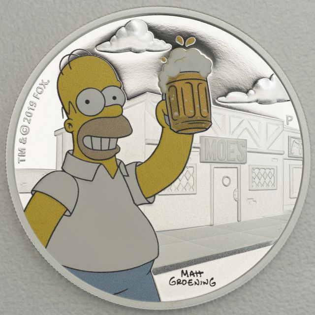 Silbermünze 1oz The Simpsons 2019 - Homer Simpson coloriert in Polierter Platte