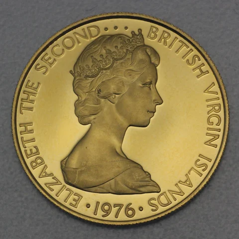 Goldmünze 100 Dollar British Virgin Islands 1976 - 50th Birthday Elizabeth II. (900er Feingold)