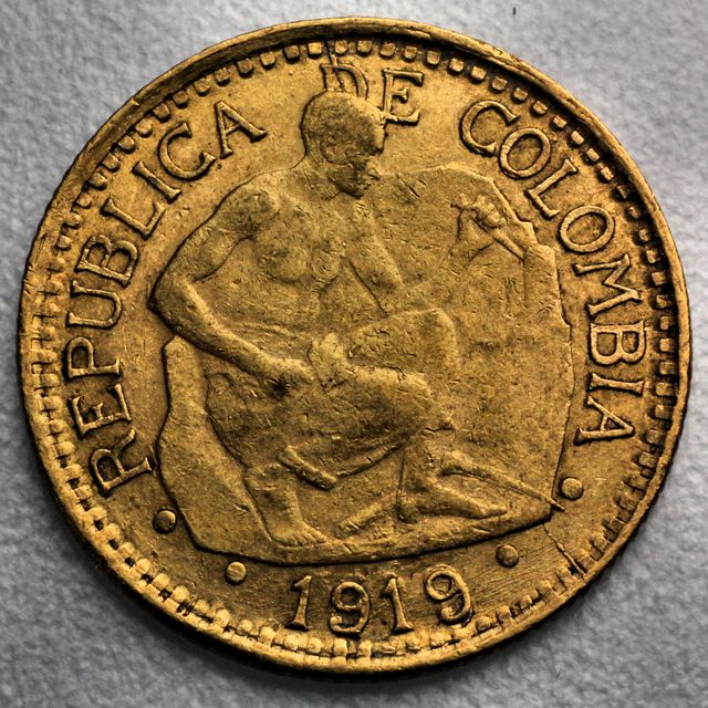 5 Pesos Goldmünze Columbien Cinco Pesos Republica Colombia 1919