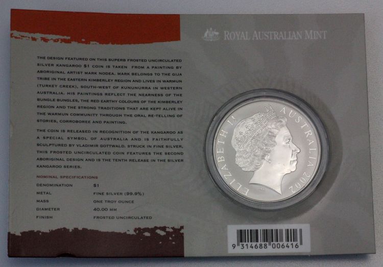 Silber-Känguru Münze Kopfseite in Blisterkarte