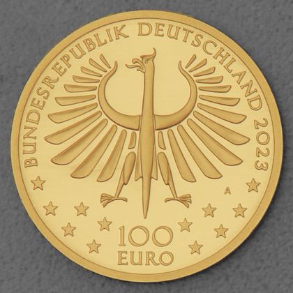 Kehrseite der 100 Euro Goldmünze "Faust" 2023