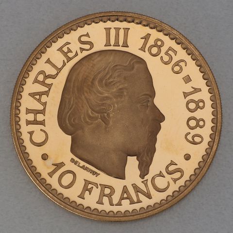 10 Francs Goldmünze Monaco 1966 Rainier III 100. Jahrestag der Thronbesteigung von Prinz Charles III (1856-1889)