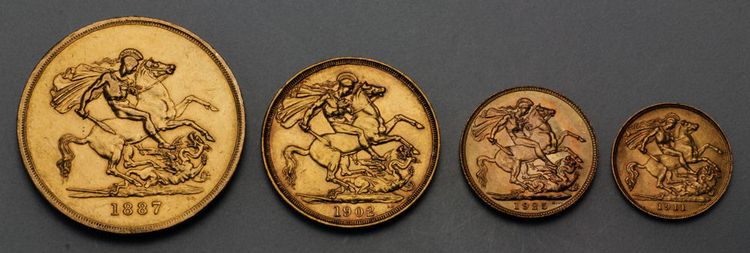 5 Pfund, 2 Pfund, 1 Pfund Sovereign, 1/2 Pfund Sovereign Goldmünzen